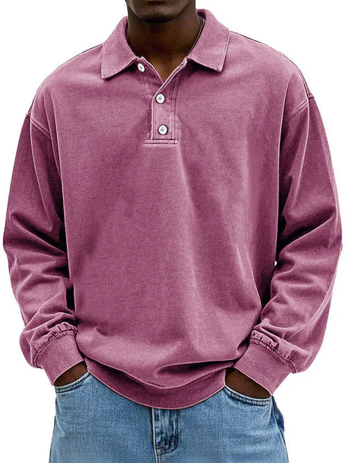 David | Men’s Casual Blue Long Sleeve Polo Shirt