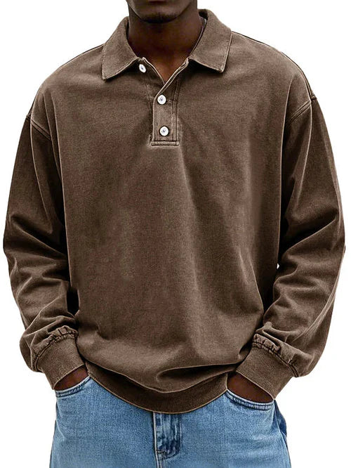 David | Men’s Casual Blue Long Sleeve Polo Shirt