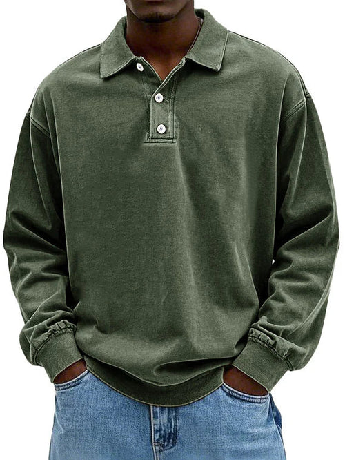 David | Men’s Casual Blue Long Sleeve Polo Shirt