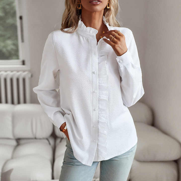 Marya | Elegant Ruffle Trim Striped Shirt